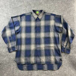 Coach Shirt Mens Large 16 1/2 Button Up Blue Gray Plaid USA
